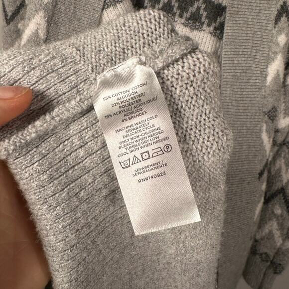 Loft Gray & White Striped Oversized Fair Isle Open Cardigan Sweater Women's MP - Picture 5 of 5